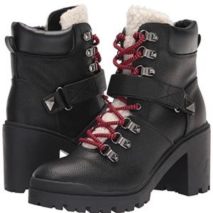 New Marc Fisher Nature 2 Heeled Lace Up Hiker Combat Boots Black Size 7.5 NIB